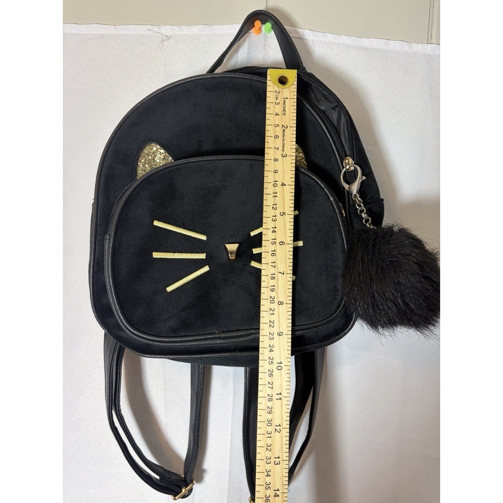 Girls Cat Face Soft Bag Purse Black and Gold Preppy School - Picture 6 of 6